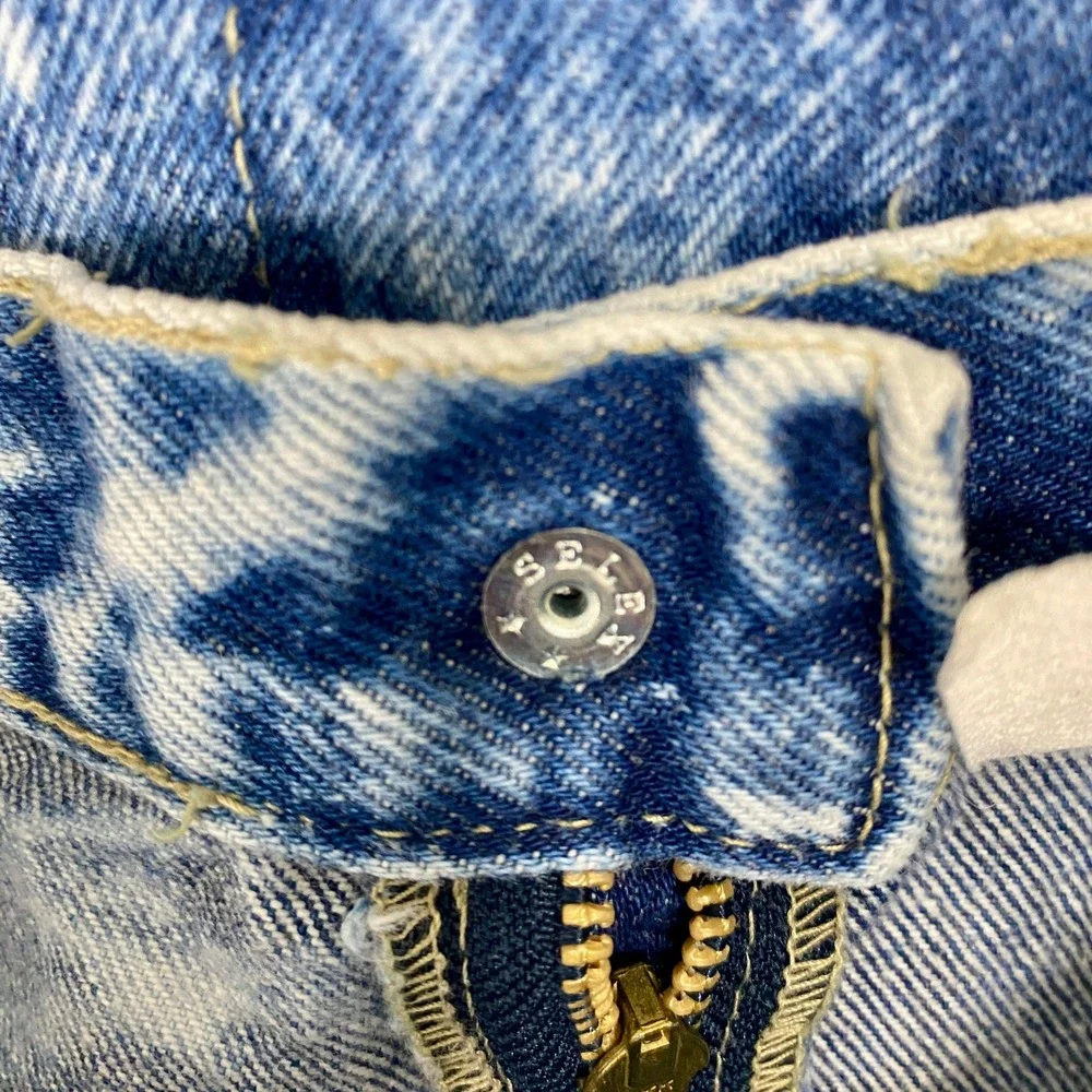 Vintage 80s Stuffed Shirt Acid Wash Denim Skirt High Waist Western V Yoke USA 25